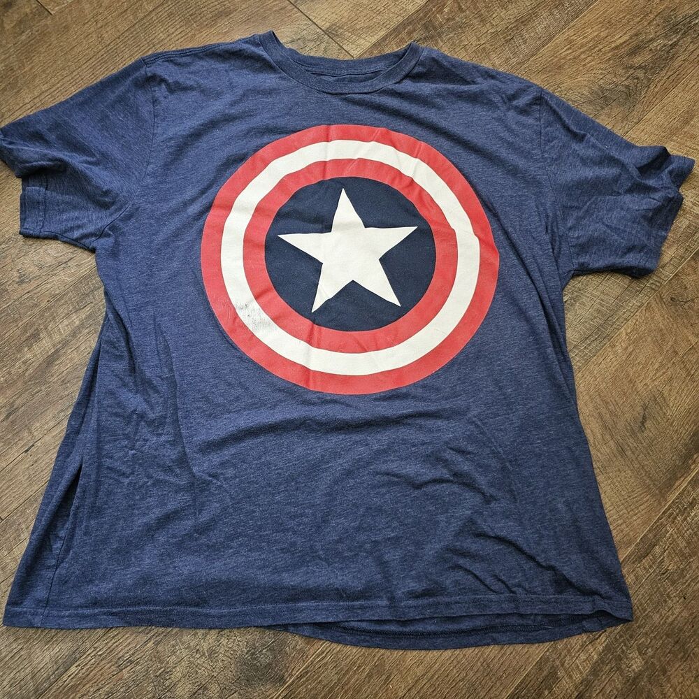 Marvel Captain America Shield Logo Graphic T-Shirt Men's 2XL Blue Short Sleeve